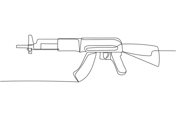 Kontinuierliche Eine Linie Von Gewehr Waffe Militär Armee Silhouette Lineare — Stockvektor