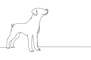Surekli bir köpek silueti. Doğrusal stil. Minimalist. Hayvan konsepti
