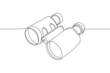 Silüet içinde bir sıra dürbün. Doğrusal biçimlendirilmiş. Minimalist. 