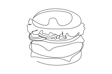 Hamburgerin bir satırı siluette devam ediyor. Doğrusal biçimlendirilmiş. Minimalist. Fast food konsepti