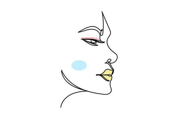 Continuous One Line Abstract Woman Face Silhouette Linear Stylized Minimalist — Stok Vektör