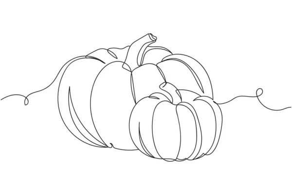 Continuous One Line Pumpkins Halloween Concept Silhouette Linear Stylized Minimalist — ストックベクタ