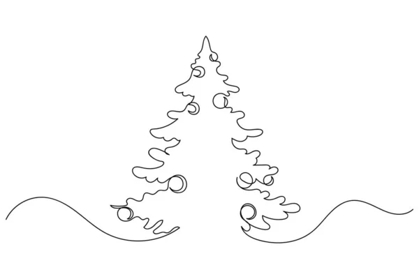 Continuo Una Línea Árbol Navidad Silueta Lineal Estilizado Minimalista Feliz — Vector de stock