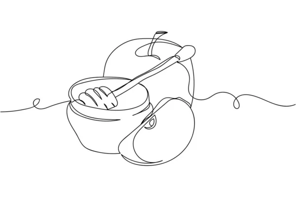 シルエットにリンゴと蜂蜜の連続1行 線形スタイル ミニマリスト 果物料理のコンセプト — ストックベクタ