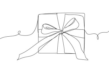 Silüet içinde bir satır güzel hediye kutusu. Doğrusal stil. Minimalist. Mutlu Noeller ve mutlu yıllar ya da doğum günleri