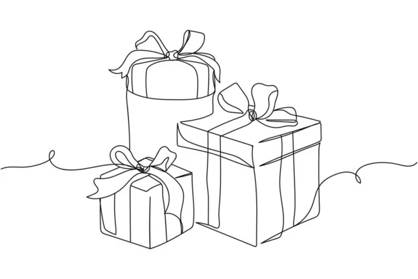 Continuo Una Línea Cajas Regalo Silueta Lineal Estilizado Minimalista Concepto — Vector de stock