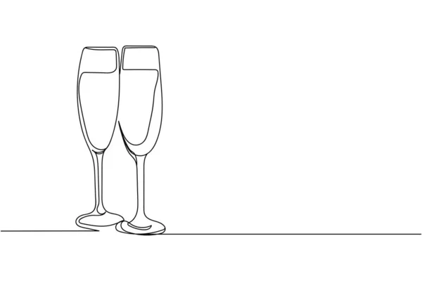 Continu Une Ligne Deux Verres Champagne Silhouette Stylisé Linéaire Minimaliste — Image vectorielle