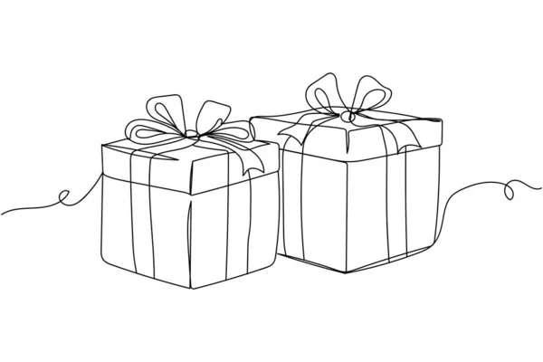 Continuo Una Línea Dos Cajas Regalo Silueta Linear Estilizado Minimalista — Vector de stock