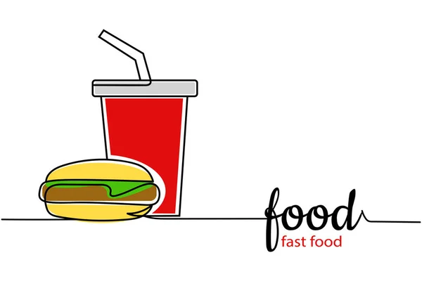 Contínua Uma Linha Fast Food Silhueta Estilizado Linear Minimalista — Vetor de Stock