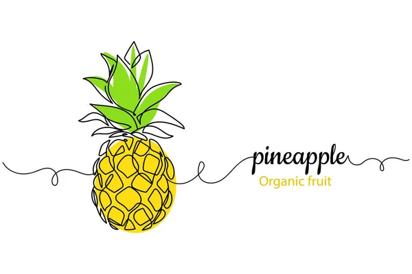 Continuous One Line Pineapple Silhouette Linear Stylized Minimalist Organic Fruit — Stock Vector