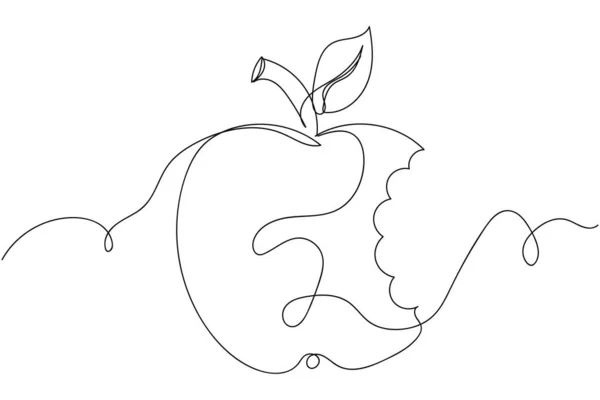 Continuous One Line Bite Apple Silhouette White Background Linear Stylized — Wektor stockowy