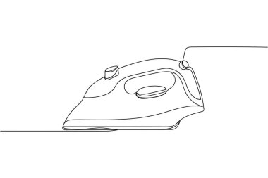 Beyaz arka planda sürekli bir sıra elektrikli demir siluet. Doğrusal biçimlendirilmiş. Minimalist.