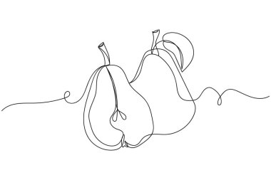 Beyaz arka planda armutların siluet halinde olduğu bir çizgi devam ediyor. Doğrusal biçimlendirilmiş. Minimalist.