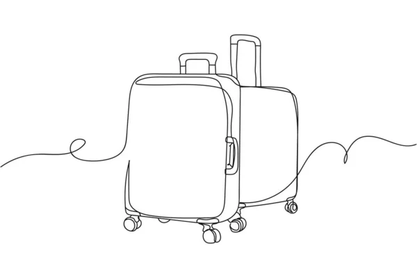 Continuous One Line Travel Luggage Elements Silhouette White Background Linear — Stock Vector