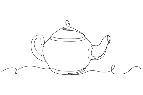 Continuous One Line Teapot Silhouette White Background Linear Stylized Minimalist — Stock Vector
