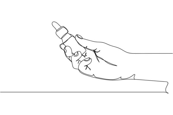 Eine Durchgehende Linie Der Flasche Hyaluronsäure Schönheitspflege Den Händen Silhouette — Stockvektor