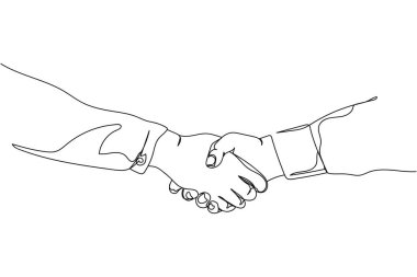 Beyaz arka planda siluet içinde sürekli el sıkışmalar. Doğrusal biçimlendirilmiş. Minimalist.