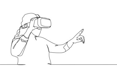 Beyaz arka planda siluet kulaklık takan sürekli bir iş kadını çizgisi. Doğrusal biçimlendirilmiş. Minimalist.