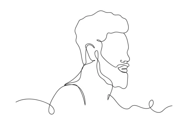 Continu Une Ligne Visage Homme Silhouette Sur Fond Blanc Stylisé — Image vectorielle