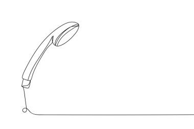 Beyaz arka planda sürekli olarak bir sıra duş başlığı silueti. Doğrusal biçimlendirilmiş. Minimalist.