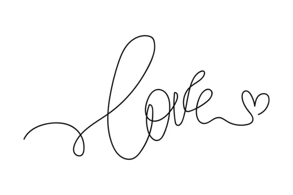 Continuous One Line Text Love Silhouette White Background Linear Stylized — Stock Vector