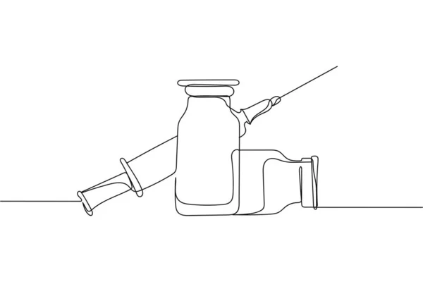 在白色背景上的轮廓中连续出现一串医学疫苗或疗法 线性风格 极简主义 — 图库矢量图片