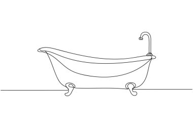 Beyaz arka planda sürekli bir küvet silueti. Doğrusal biçimlendirilmiş. Minimalist.