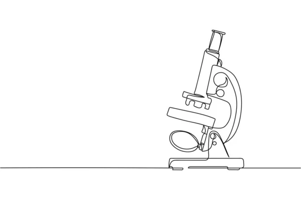 Una Linea Continua Microscopio Silhouette Fondo Bianco Lineare Stilizzato Minimalista — Vettoriale Stock