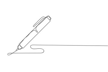 Beyaz arkaplana silüet olarak bir satır kalem simgesi yaz. Doğrusal biçimlendirilmiş. Minimalist.