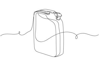 Beyaz bir arka planda siluet şeklinde sürekli bir tane bidon. Doğrusal biçimlendirilmiş. Minimalist.