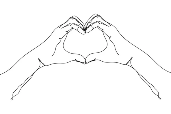Continuous One Line Hands Form Heart Silhouette White Background Linear — Stock Vector