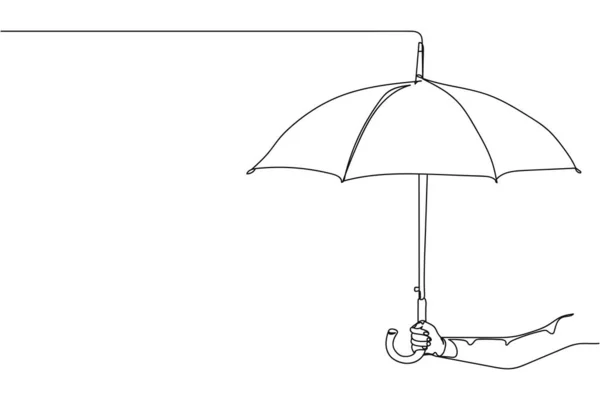 Kontinuerlig Linje Hand Håller Paraply Siluett Vit Bakgrund Linjär Stilisering — Stock vektor