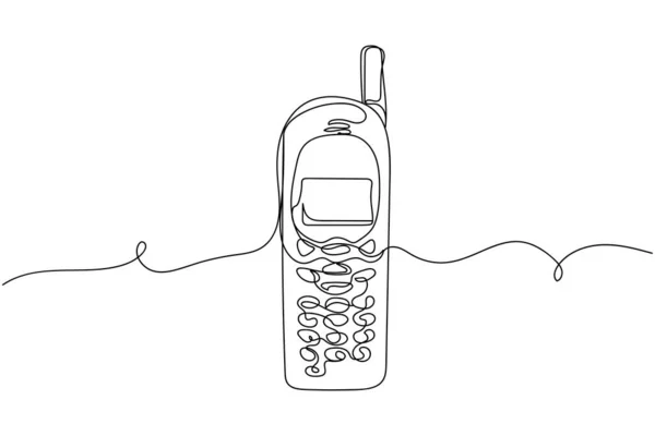 Continu Une Ligne Vieux Téléphone Portable Silhouette Sur Fond Blanc — Image vectorielle