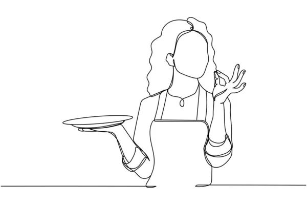 Güzel bir ev kadınının sürekli bir satırı boş tabak tutması beyaz arka planda hoş bir tat tabelası bırakıyor. Doğrusal biçimlendirilmiş. Minimalist.