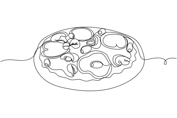连续一行美味的热比萨饼在轮廓的白色背景 线性风格 极简主义 — 图库矢量图片