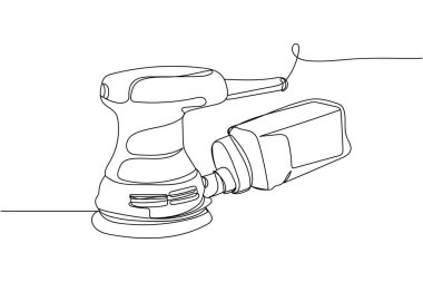 Beyaz arka planda sürekli bir elektrik yörüngesi zımparası silueti çizgisi. Doğrusal biçimlendirilmiş. Minimalist.
