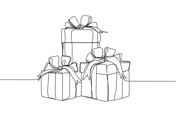Beyaz arka planda, siluet şeklinde hediye kutularının bir satırı devam ediyor. Doğrusal biçimlendirilmiş. Minimalist.