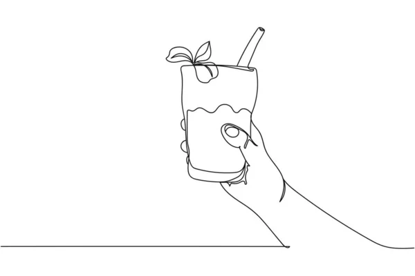 Continu Een Lijn Van Glas Verse Smoothie Silhouet Een Witte — Stockvector