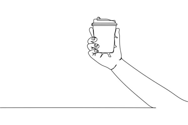 Continuamente Una Línea Mano Quita Taza Café Silueta Sobre Fondo — Vector de stock