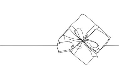 Yılbaşı için aralıksız bir hediye kutusu ya da beyaz arka planda siluet şeklinde bir doğum günü. Doğrusal biçimlendirilmiş. Minimalist.
