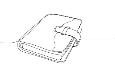 Beyaz bir arka planda silüet halinde sürekli bir satır defter. Doğrusal biçimlendirilmiş. Minimalist.