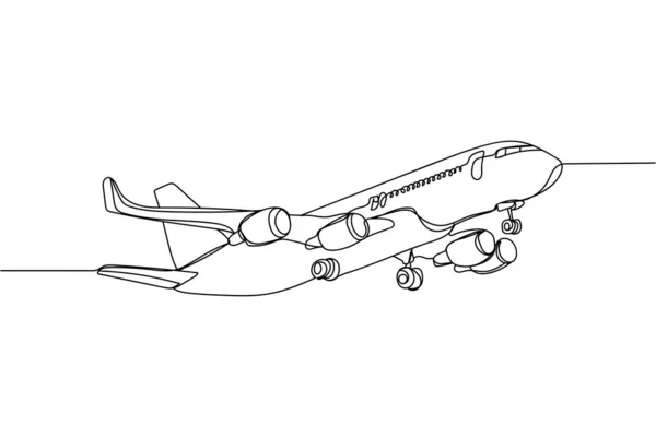 白い背景にシルエットで飛行機の連続1行 線形スタイル ミニマリスト — ストックベクタ