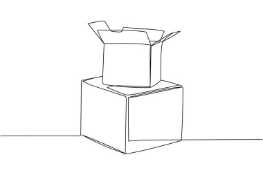 Beyaz arka planda, siluette karton kutulardan oluşan bir satır devam ediyor. Doğrusal biçimlendirilmiş. Minimalist.