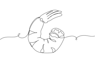 Beyaz bir arka planda sürekli pişmiş karidesler. Doğrusal biçimlendirilmiş. Minimalist.