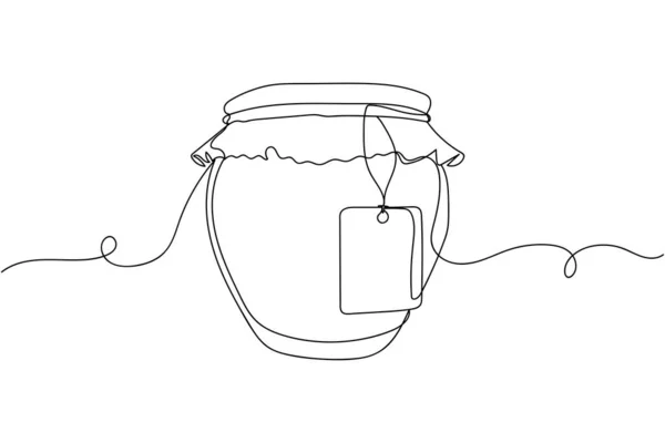 在白色背景上的轮廓上的玻璃瓶中连续放一行蜂蜜 线性风格 极简主义 — 图库矢量图片