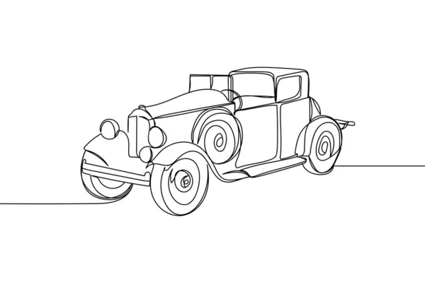 Beyaz Bir Arka Planda Siluet Içinde Sürekli Bir Eski Araba — Stok Vektör
