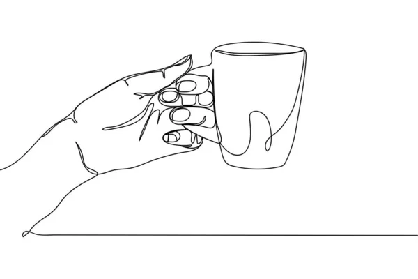 Безперервна Одна Лінія Руки Тримає Чашку Силуеті Білому Тлі Лінійний — стоковий вектор