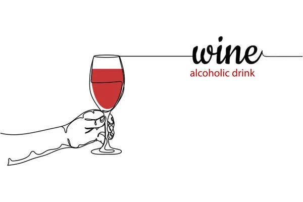 Una Linea Continua Mano Che Tiene Bicchiere Bevanda Alcolica Vino — Vettoriale Stock