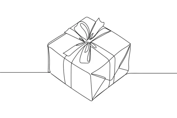 Une Ligne Continue Coffret Cadeau Noël Anniversaire Silhouette Sur Fond — Image vectorielle