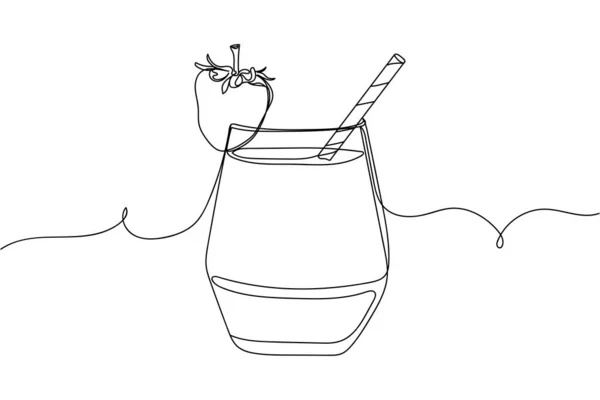 Continuamente Una Línea Vaso Sabroso Batido Fresa Silueta Sobre Fondo — Archivo Imágenes Vectoriales